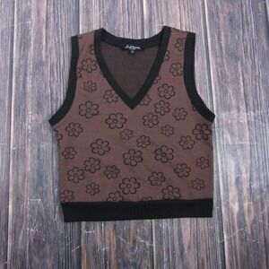 Mixed Threads Womens Large Brown Floral Knit Sleeveless Tank Top V Neck Stretch